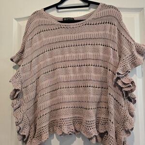 INC International Concepts Mauve Open-Knit Ruffle Sleeve Poncho